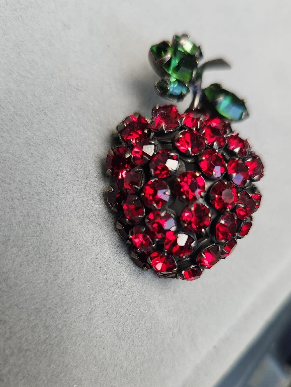 Schreiner Red Crystal Strawberry Brooch with Green Leaf Accents - Women Jewelry - Picture 6 of 6